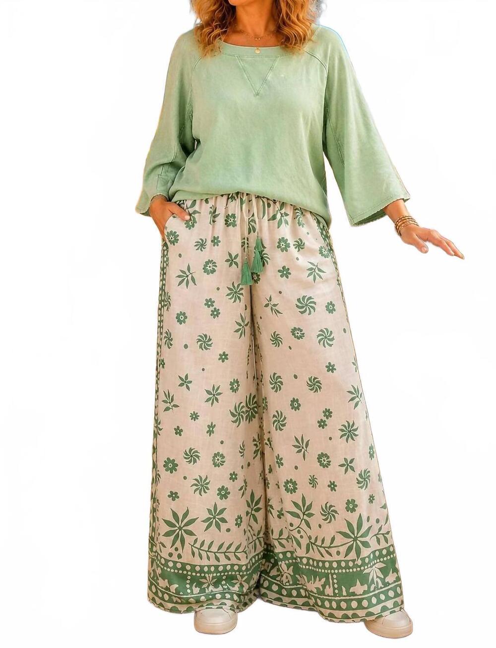 NEW EASEL rayon linen wide leg pants - plus in matcha latte